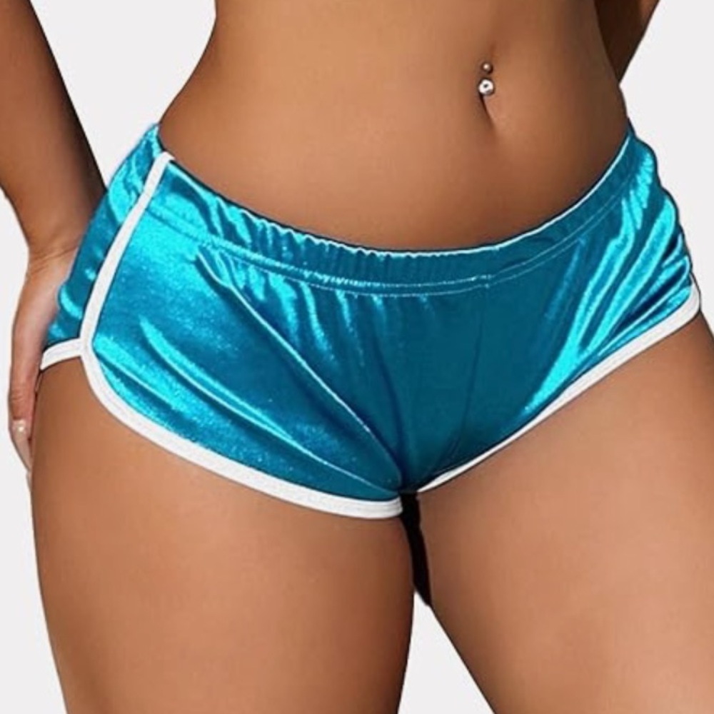 Aqua Blue sexy booty cheeky sport short rave festival gym workout lingerie cheer